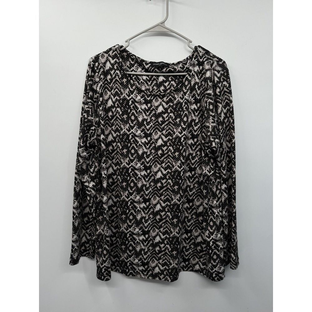 Mario Serrani XL Long Sleeve Top Womens Black White Geometric Chevron Knit